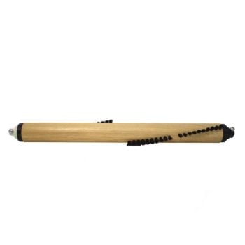 Wooden vacuum brush roll with black bristles.