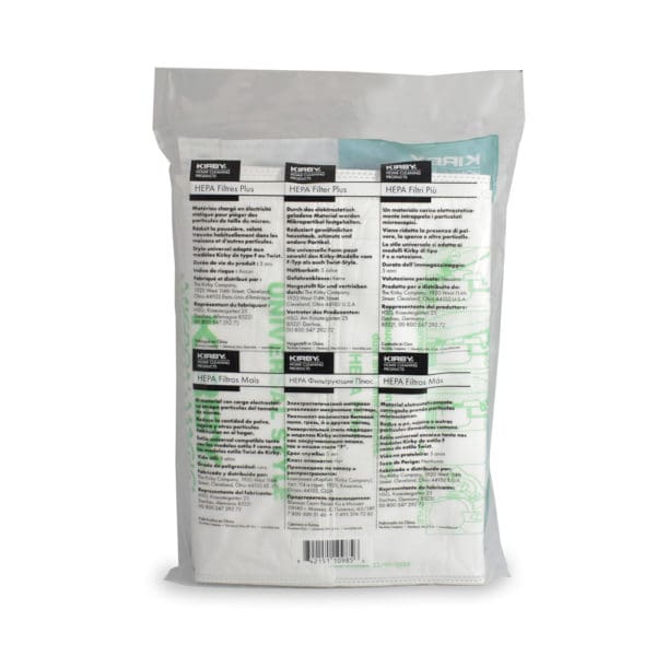 Kirby HEPA Filter Plus 6-pack in white packaging with green and black text.