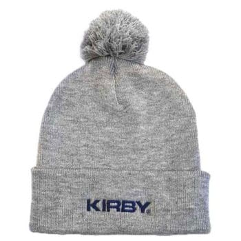 Gray Kirby beanie hat with pom-pom.