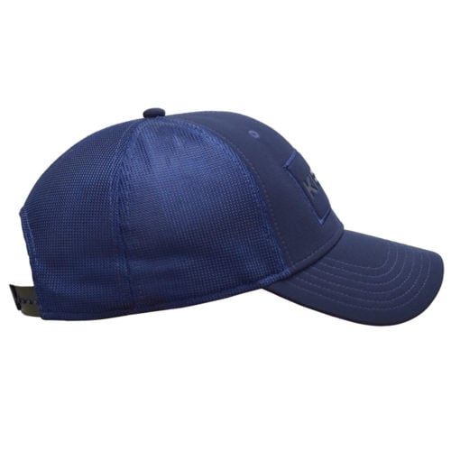 Side View of a Blue Kirby Branded Trucker Hat