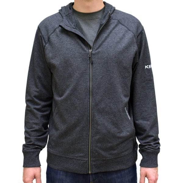 Front View of the Kirby Branded Gray Zip Up Hoodie