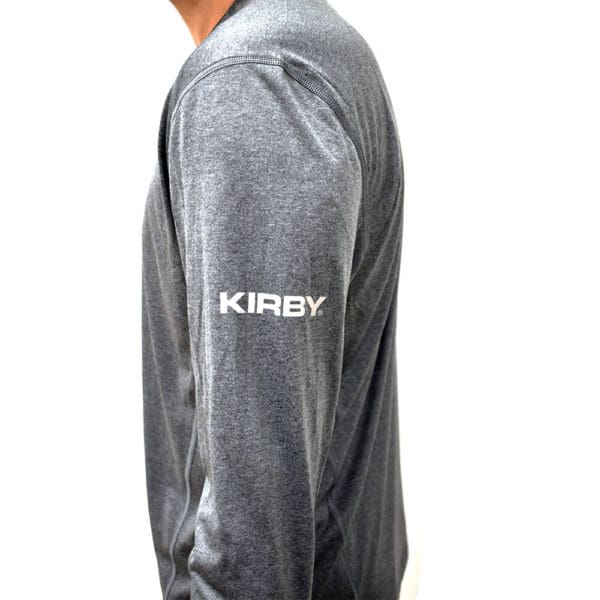 Gray long-sleeve athletic shirt with "KIRBY" logo on the sleeve.