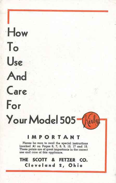 Kirby Model 505 Owner Manual